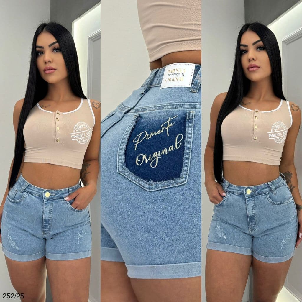 Shorts Jeans Sal e Pimenta e Pimenta Original Com Lycra Empina Bumbum Cintura Alta