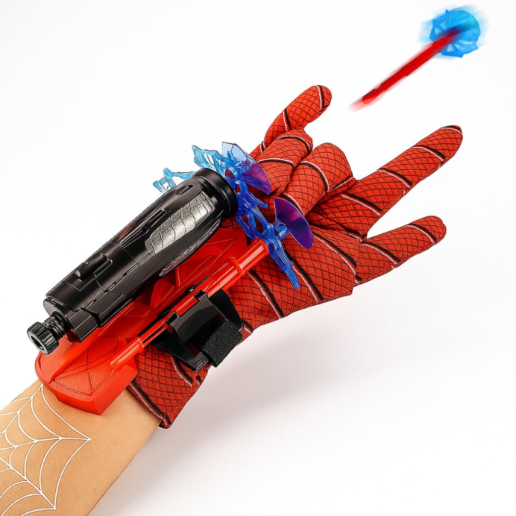 Luva do Homem Aranha com Lançador de Teia Infantil Brinquedo Herói Fantasia Menino Presente