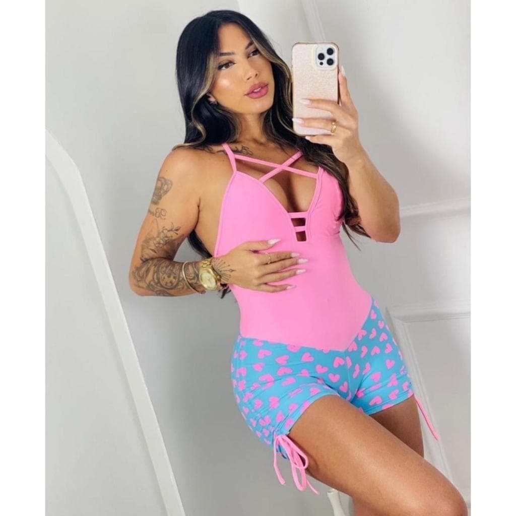 Macaquinho Feminino Fitness Academia FITINHA ESTAMPAS Empina Bumbum Roupa de Malhar