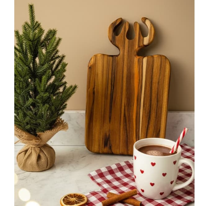 Tábua de Corte Alce M NATAL decoração ambiente – Madeira de Teca 41x25x2cm
