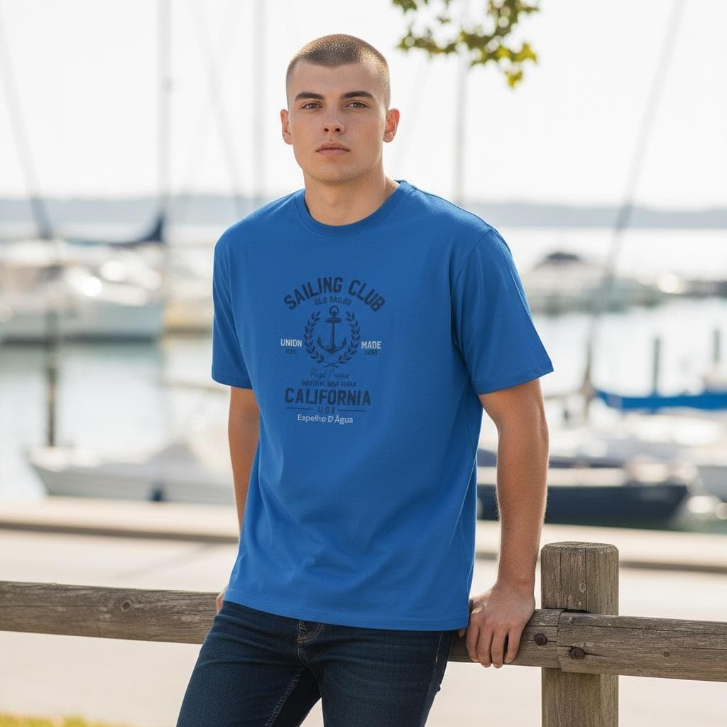 Camiseta Masculina Em Algodão Sailing Club Califórnia Tema Marítimo Casual Leve Dia A Dia