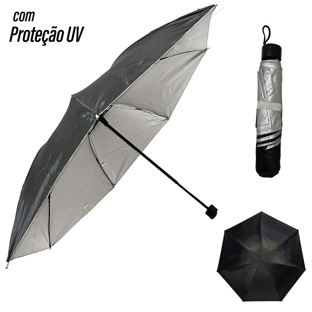 Guarda-Chuva Sombrinha Compacto com Proteção UV – Design Moderno Preto e Prateado