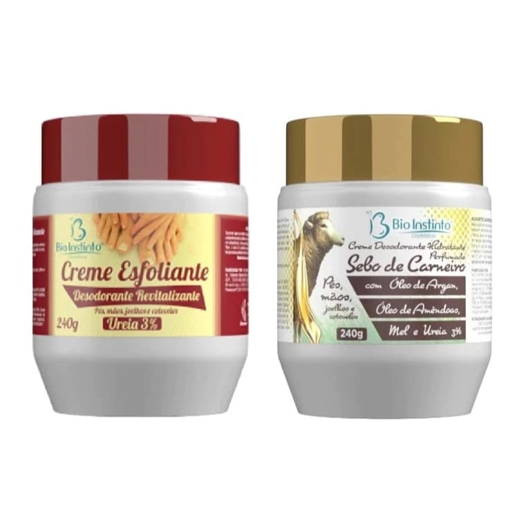 Kit Creme Esfoliante 240g + Creme Hidratante Sebo de Carneiro 240g para Pés, Mãos, Joelhos e Cotovelos - Bio Instinto