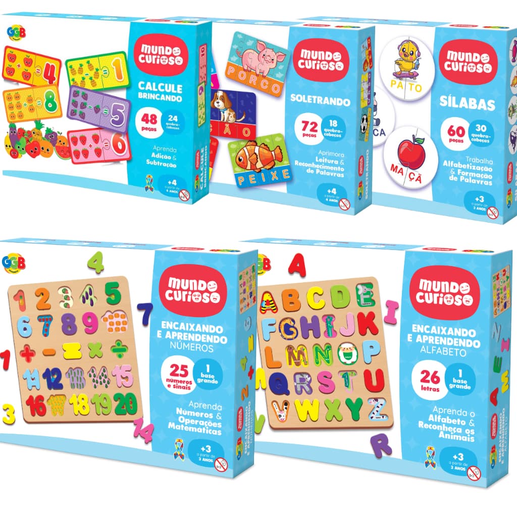 Kit Jogos Educativos Infantis Pedagógicos Alfabetização Soletrar Sílabas Calcular Emoções