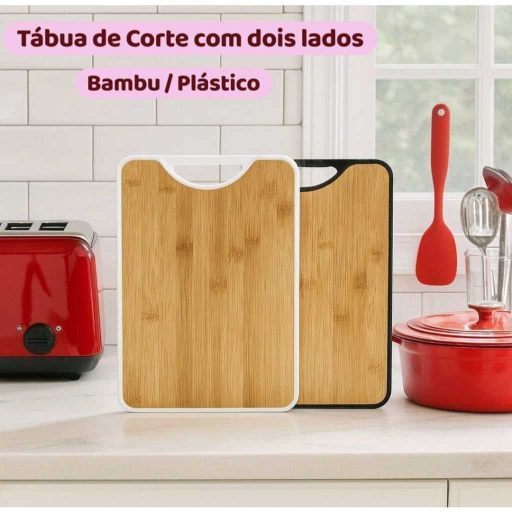 Tábua de Corte Tábua de Carne 2 em 1 Bambu e Plástico Resistente e Elegante para Cozinha