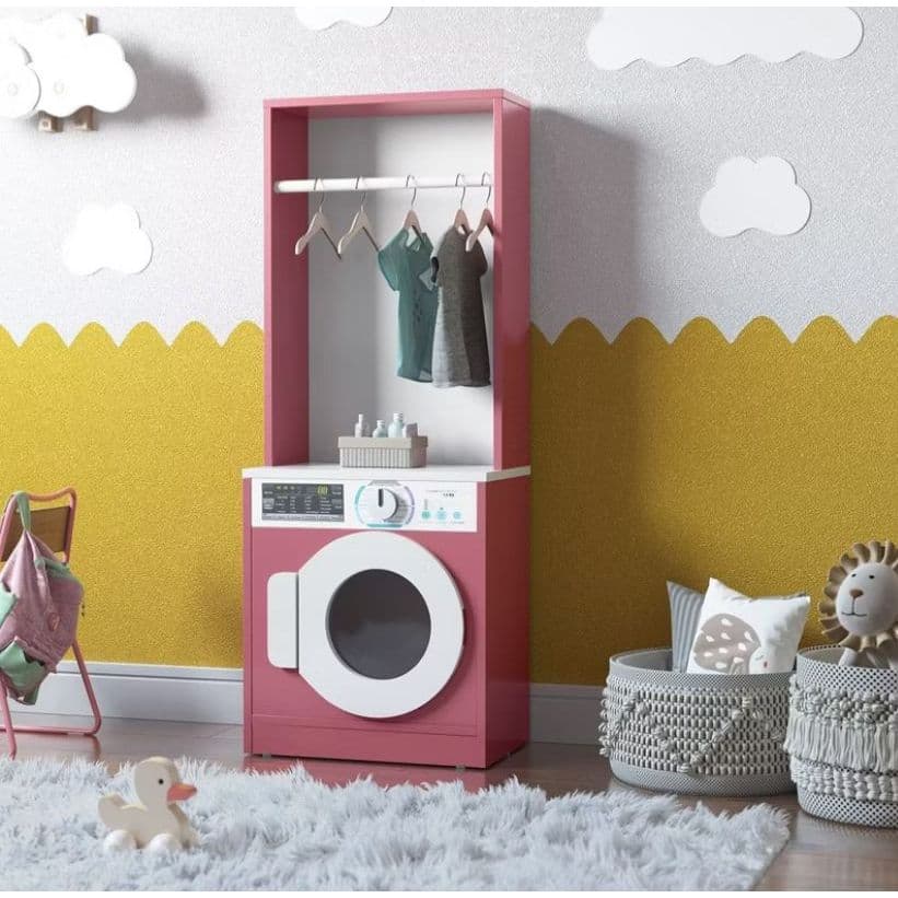 Máquina de Lavar Diana Brinquedo Infantil MDF/MDP com Cabideiro - Lavanderia Educativa Slow Motion