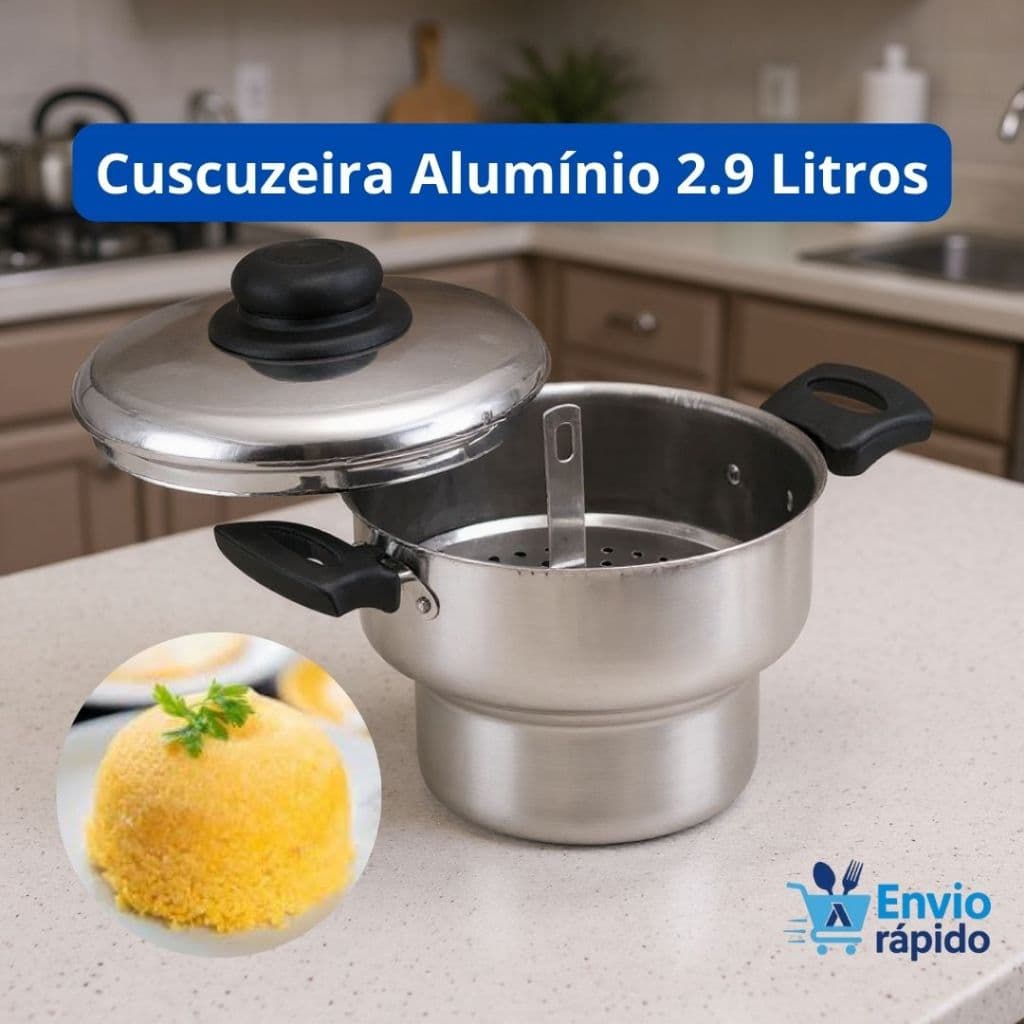 Cuscuzeira de Alumínio 2,9 litros Cuscuz Cozinha Vapor Saudável