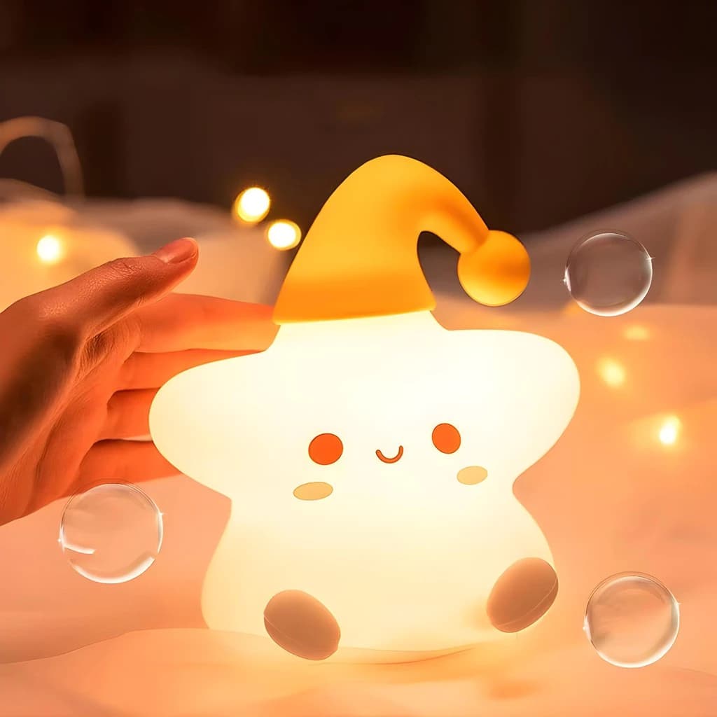 Luminária Infantil Estrela LED – Abajur Siliconado Luz Quente