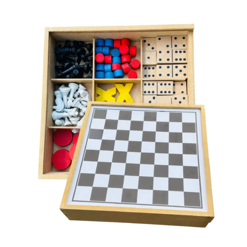 Jogo de Tabuleiro Compacto 6 jogos em 1 Xadrez, Jogo da velha, Ludo, Trilha , Dominó e Dama