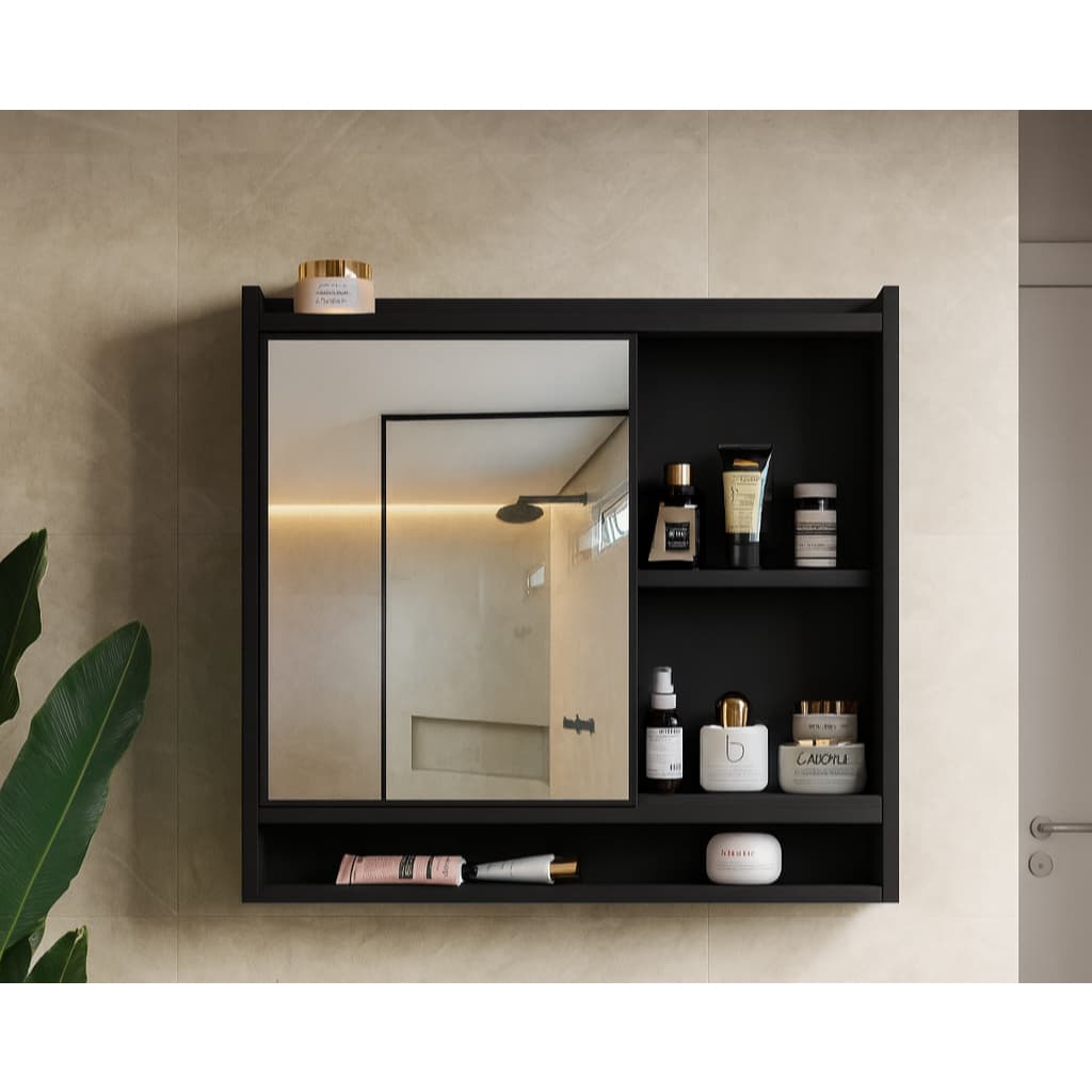 Espelheira Suspensa Para Banheiro Closet Porta e Armário PRETA  armarinho aqua com nicho