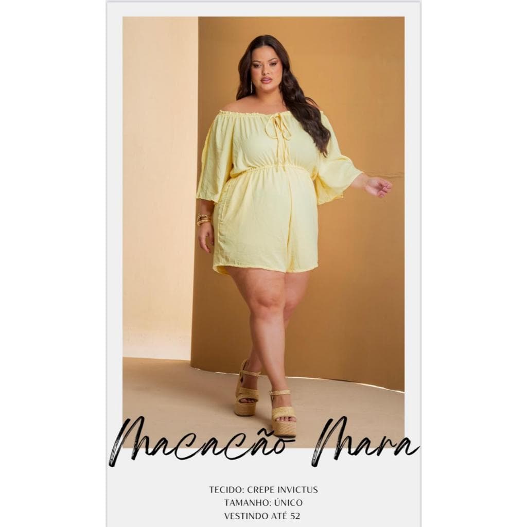 Macaquinho Com Manga Plus Size Duna Sem Bojo elástico na cintura Zero Transparência