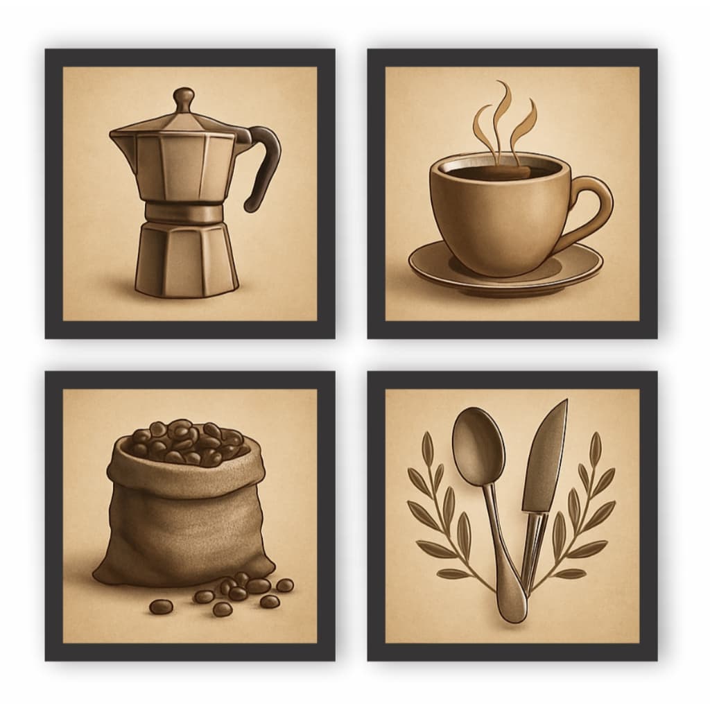 Kit 4 Quadros Decorativos Retro Cantina Gourmet Copa Café Cozinha Hall