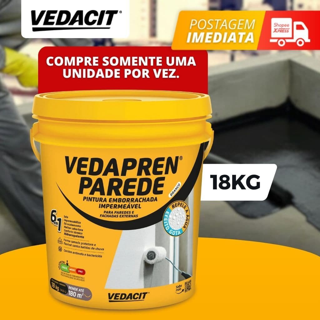 Pintura Vedacit Vedapren Impermeabilizante para Parede 18kg - Vedacit