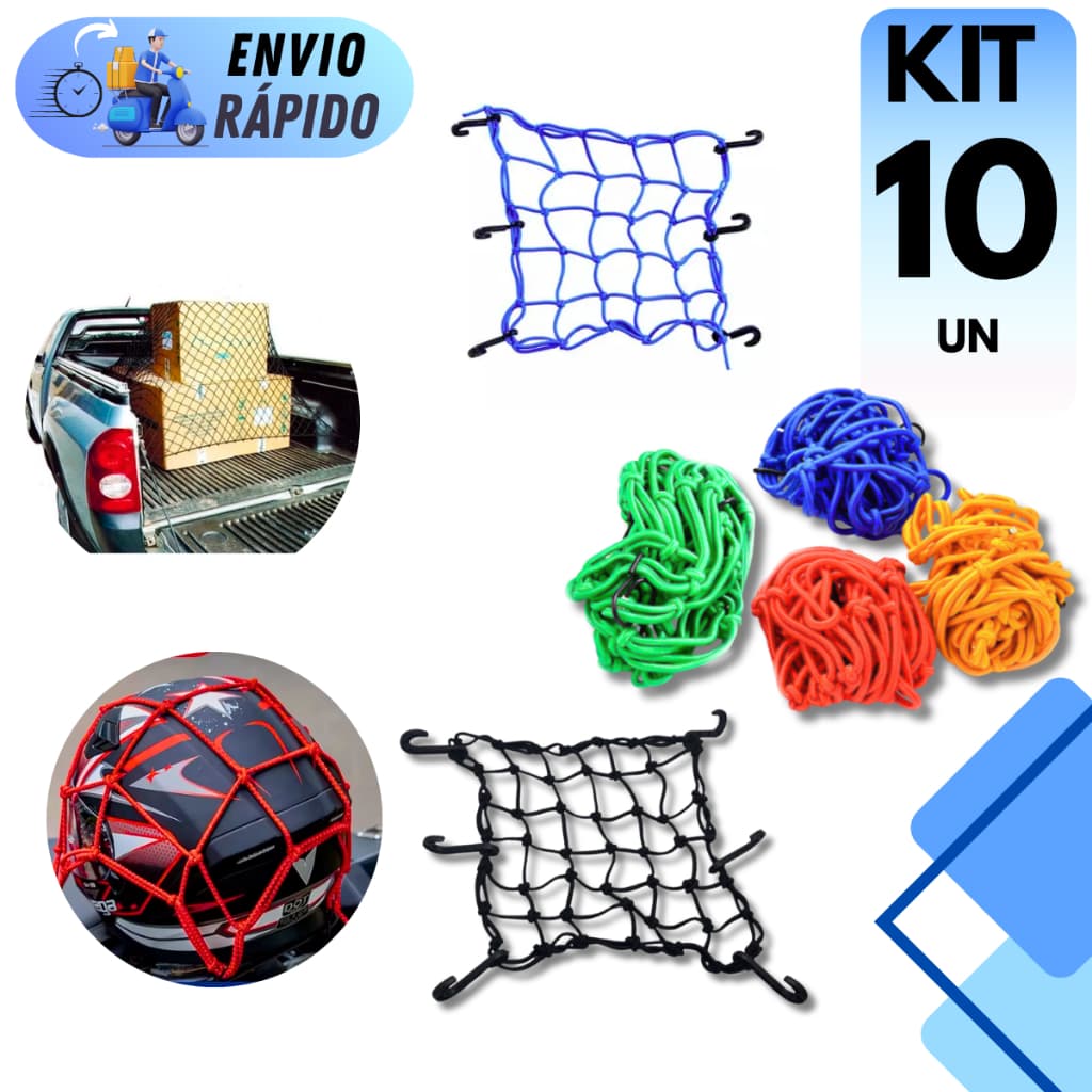KIT 10 REDINHA ARANHA ELASTICO CARRO MOTO 30X30CM MULTIUSO CORES BAGAGEIRO BAU