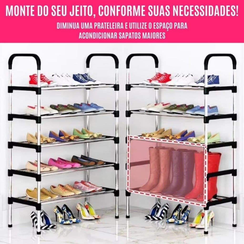 Sapateira Vertical 5 Andares, Organizador Multiúso,15 Pares, Montagem Fácil, Antiderrapante