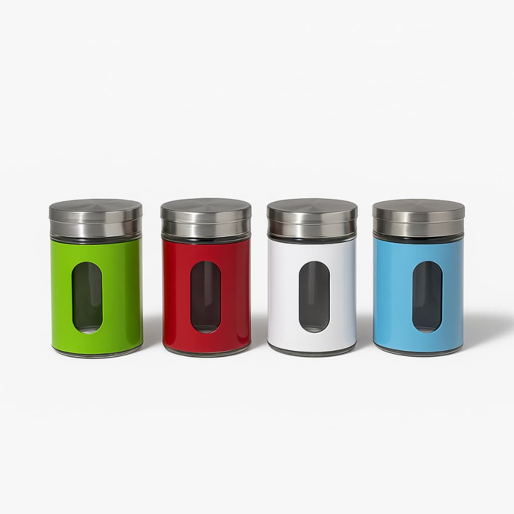 Porta Condimentos de Vidro | Dosador 3 Níveis | Organizador de Cozinha – Vermelho/Verde/Azul/Branco