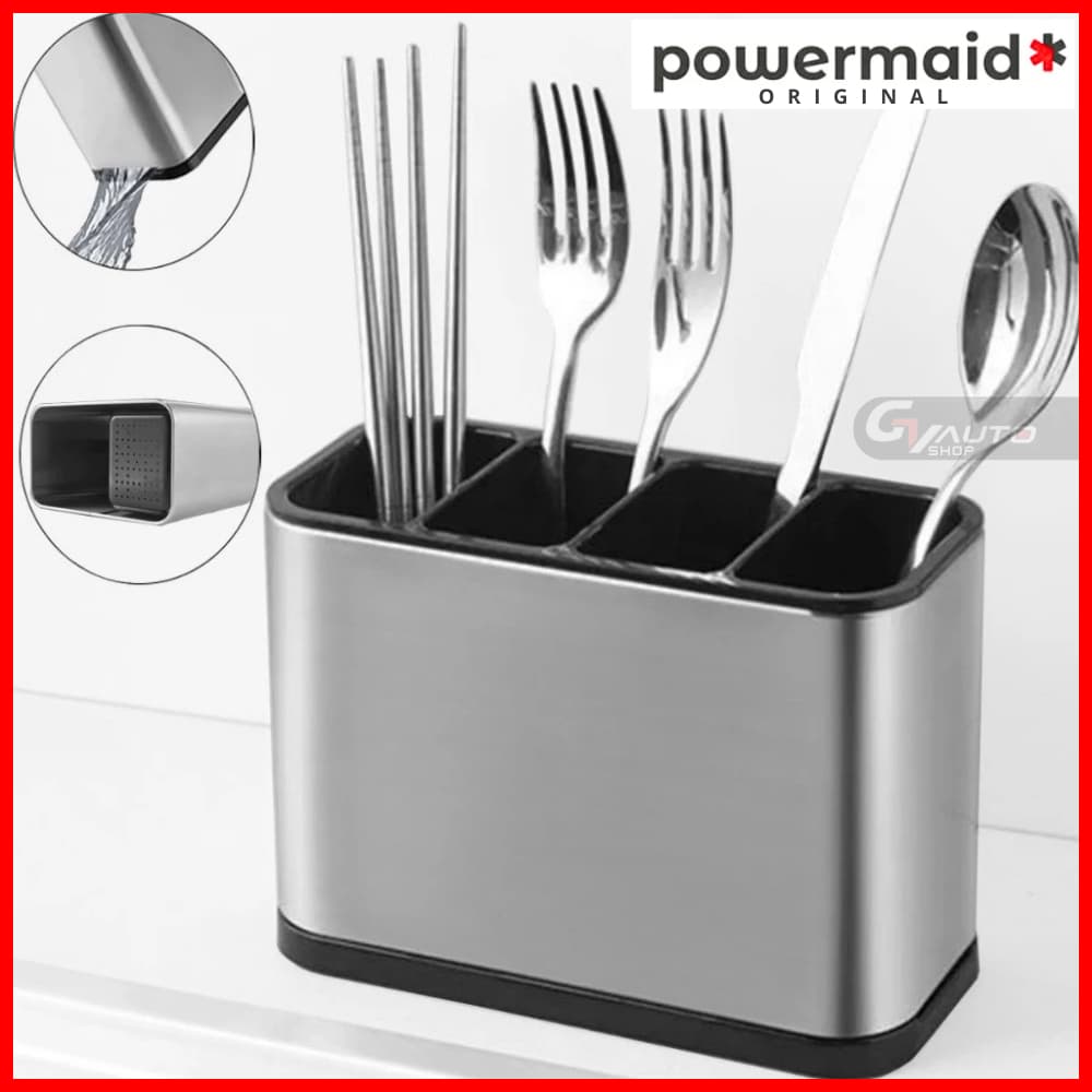 Porta Talheres ORIGINAL Powermaid Escorredor Aço Inox Vazado Pia Cozinha