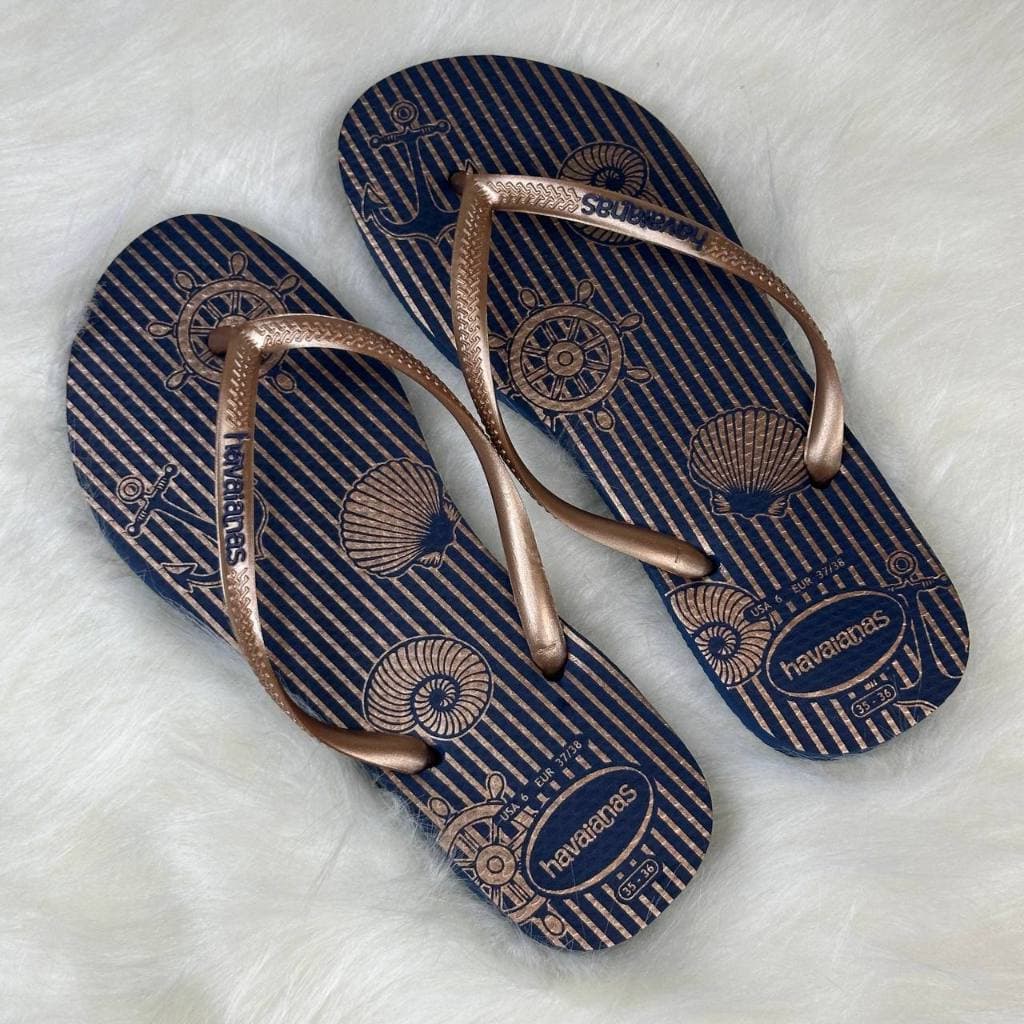 Chinelo Feminino Havaianas Slim Nautical Original Tira fina Tradicional
