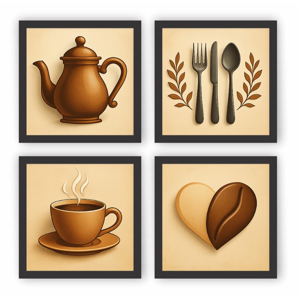 Kit 4 Quadros Decorativos Cantina Copa Café Cozinha Hall