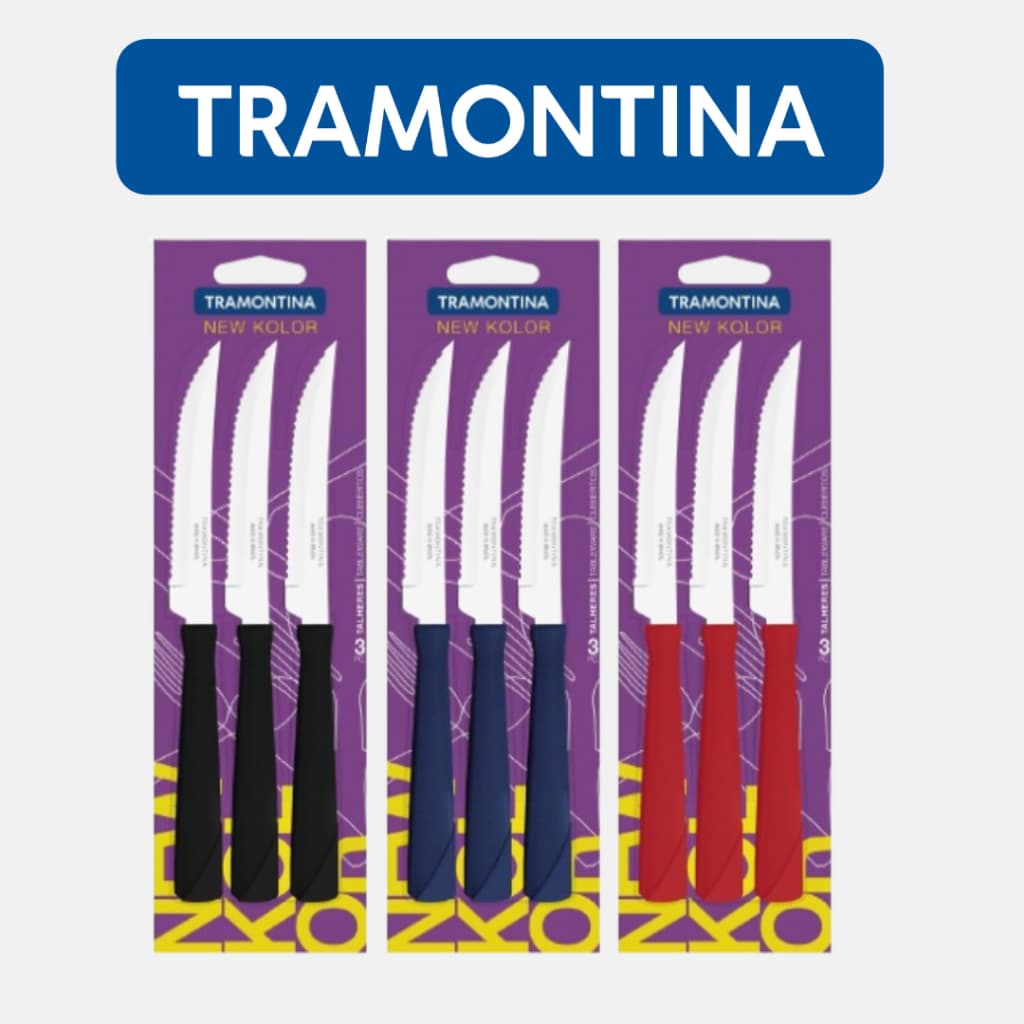 Kit Conjunto Facas de Mesa New Kolor com Lâminas em Aço Inox Tramontina