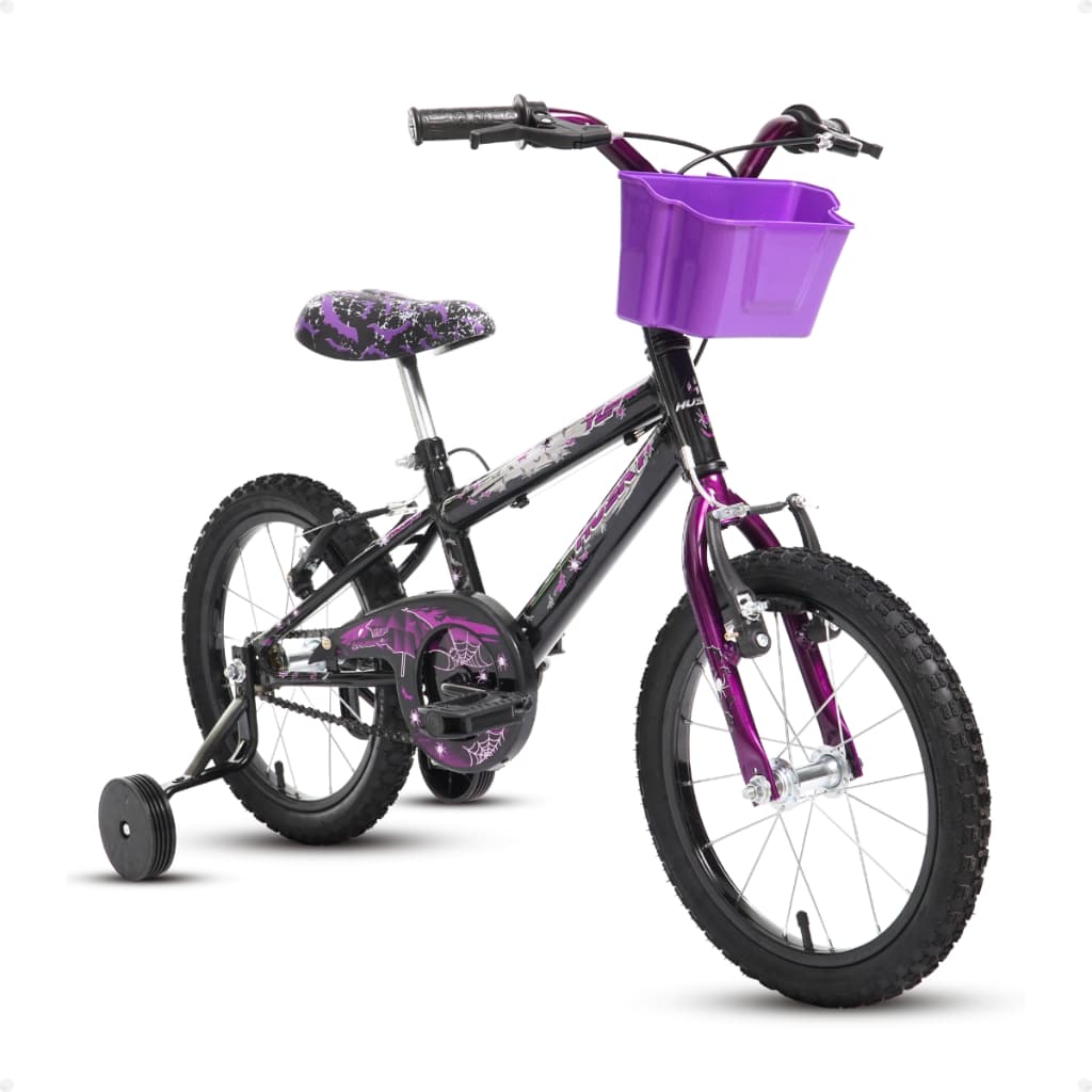 Bicicleta Infantil Feminina Aro 16 Wandinha Preta Menina Alumínio Husky