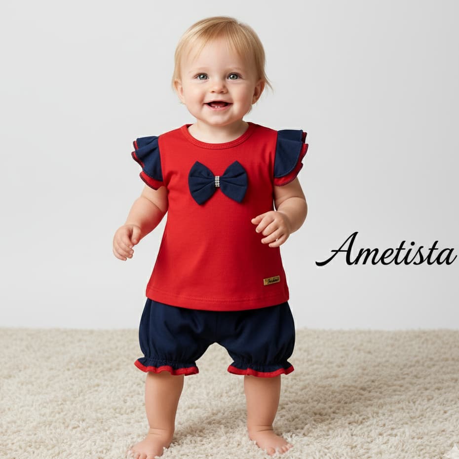 Kit Blusa e Short Fofoquinha Bebê Menina Algodão | Roupa Infantil Confortável e Fofa até 4 Meses