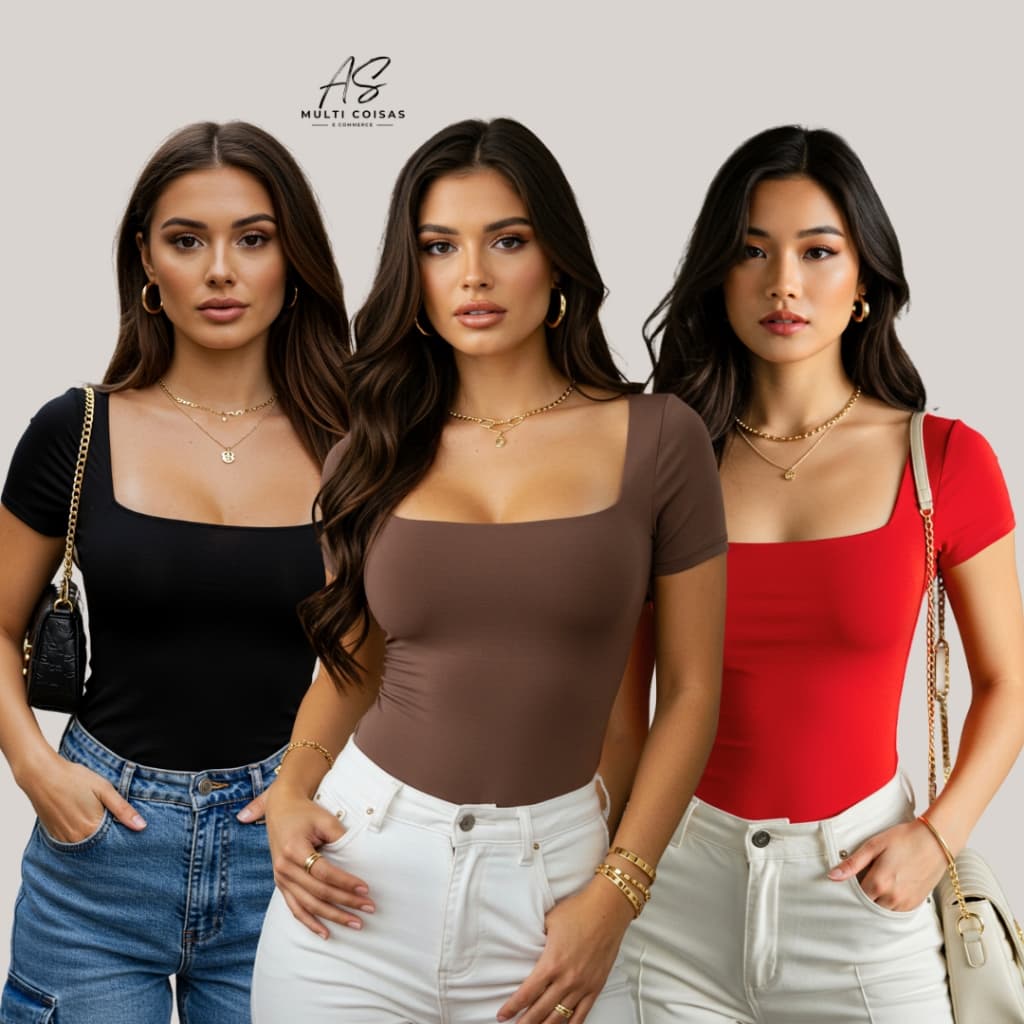 Kit 3 Blusinhas Baby Look - Varias Cores No Tecido Suplex Verão Tendencia Estilosa