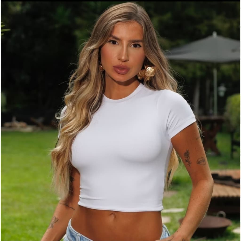 camisa baby tee gola redonda feminina /bliusa slin fit manga curta