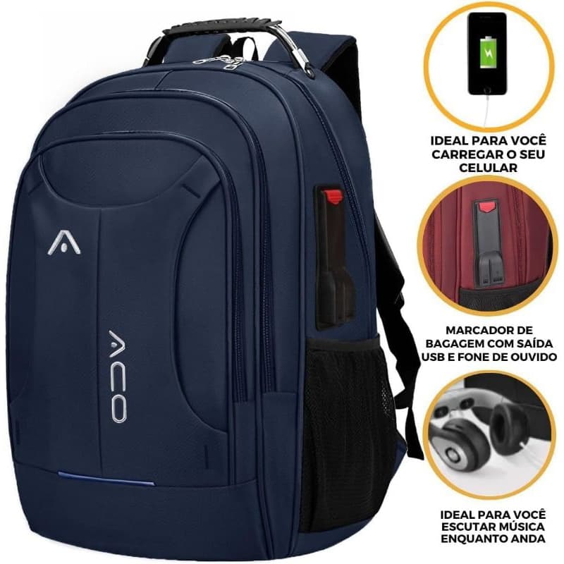 Mochila Femenina Masculina Reforçada Escolar Faculdade Trabalho Cadeado Alto Padrão Resistente Saída USB