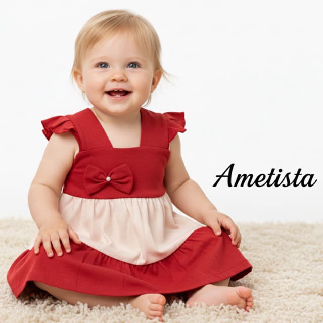 Vestido Bebê Menina Laço e Babadinho 100% Algodão Vestido Infantil P 0 a 4 Meses Confortável e Fofo