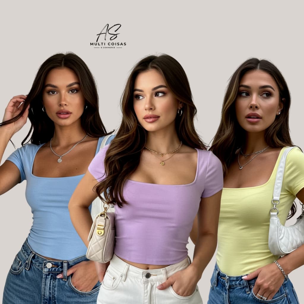 Kit 3 Blusinha Baby Look - Tecido Suplex Verão Tendência Moda Feminino Tendência