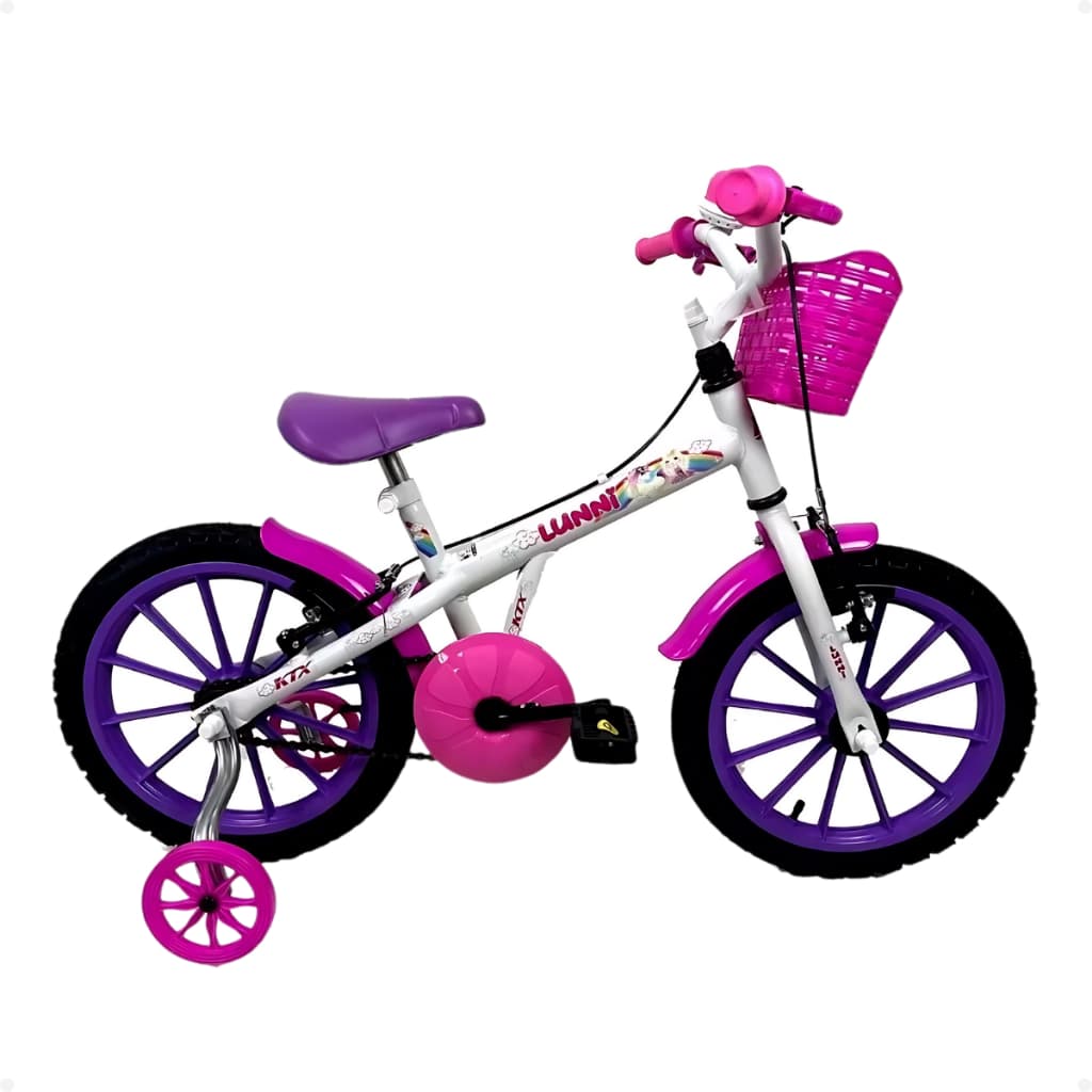 Bicicleta Infantil Aro 16 Feminina Menina KTX Com Cesta e Rodinha