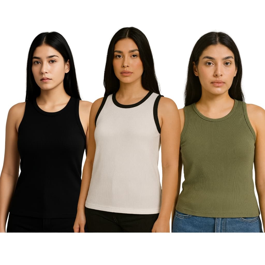 Kit  Regata Feminina Básica Lisa Ribana Canelada Blusinha Verão Treino