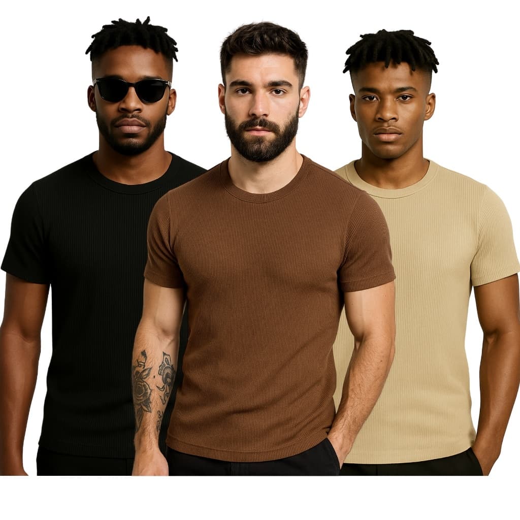 Kit Camiseta Canelada Masculina Premium Estilo Academia e Casual Streetwear Moda