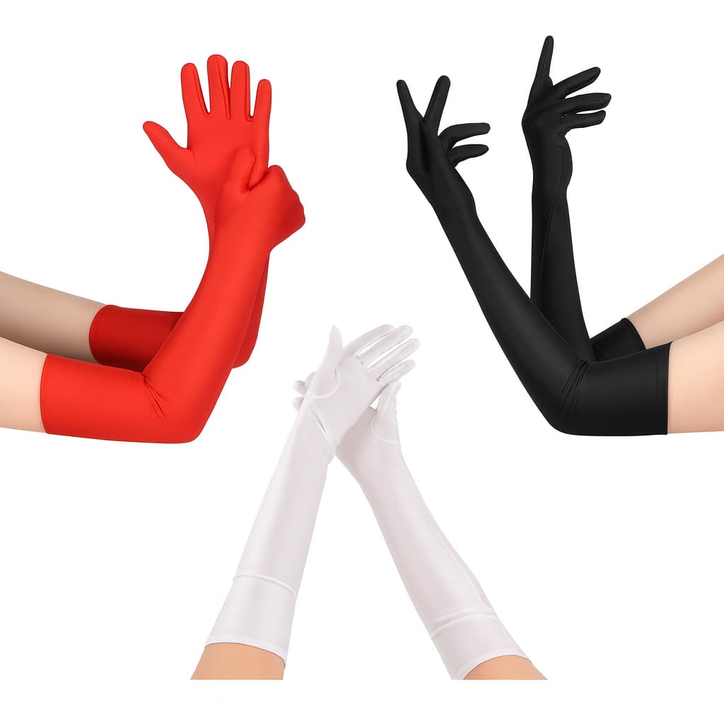 Luva Longa e Curta Festa Fantasia Carnaval Casamento – Branco Preto Vermelho