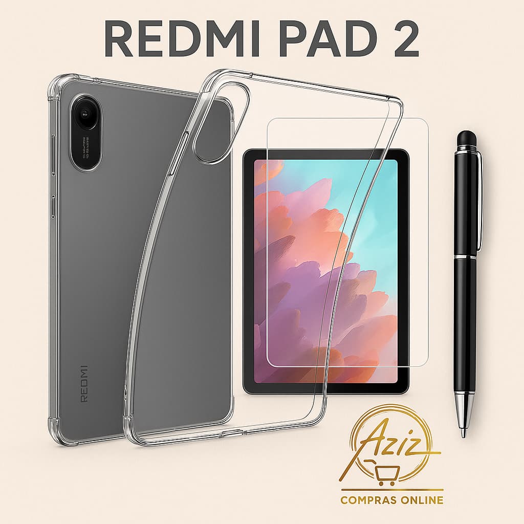 Kit 3 em 1 para Redmi Pad 2 11” – Capa Transparente + Película de Vidro + Caneta Touch