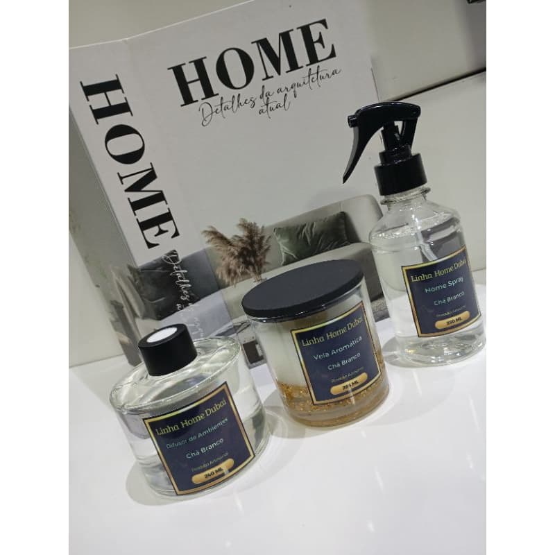 Kit | Aromatizador de ambiente | Home spray | Difusor | chá branco | Vela aromática | Perfume | casa