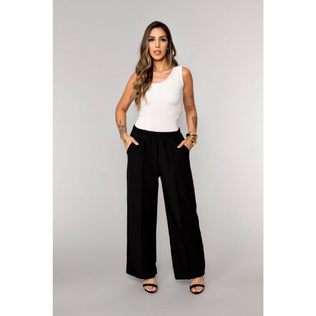 Calça Feminina Cintura Alta com Elástico Pantalona – Look Elegante e Confortável
