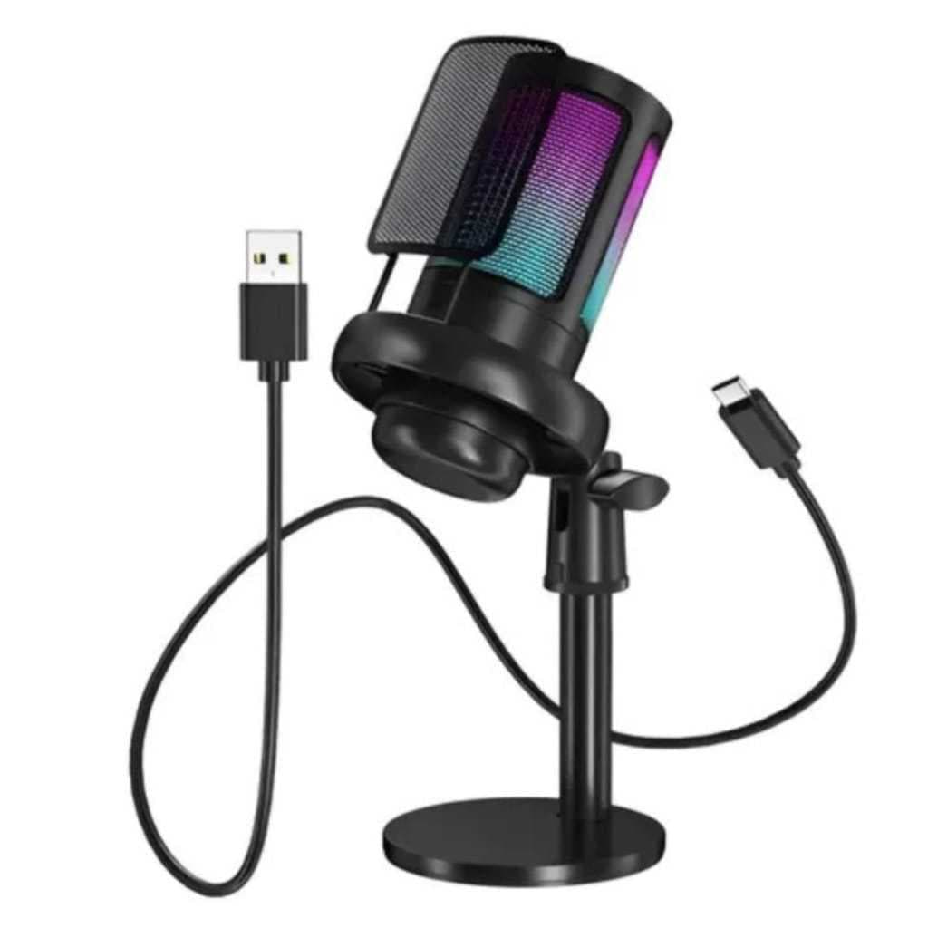 Microfone Condensador RGB Led Alta Sensibilidade Usb Gamer da Tomate