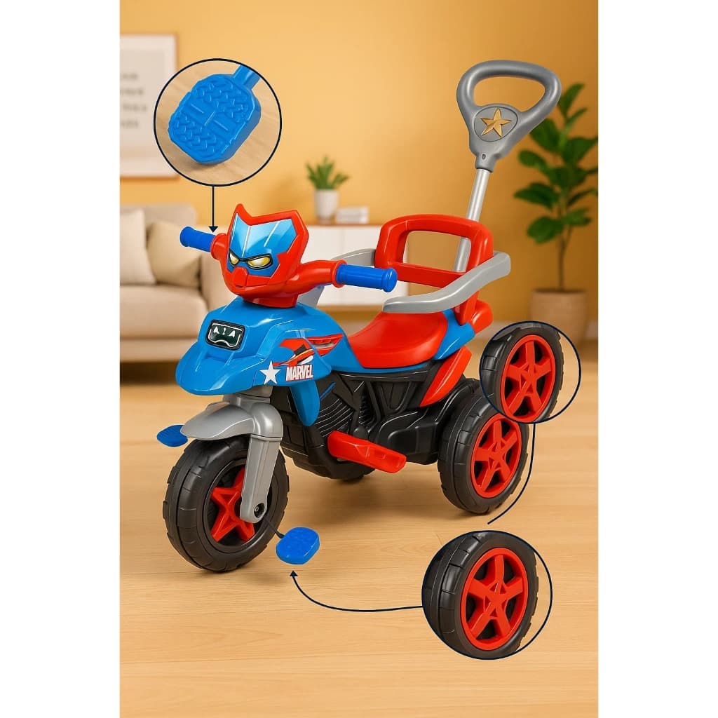 Triciclo Infantil Moto com Pedal e Haste Azul Diversão e Segurança para Crianças