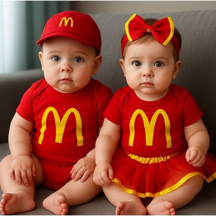 Fantasia Bebê Fast Food mc donald com Body e Acessórios | Menino e Menina | Mesversário 0 a 12 Meses