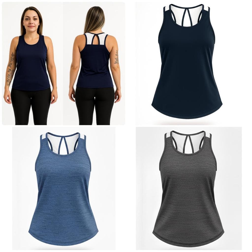 kit 3 regatas feminina blusinha Dry Fit revenda academia treino corrida caminhada detalhe nas costas