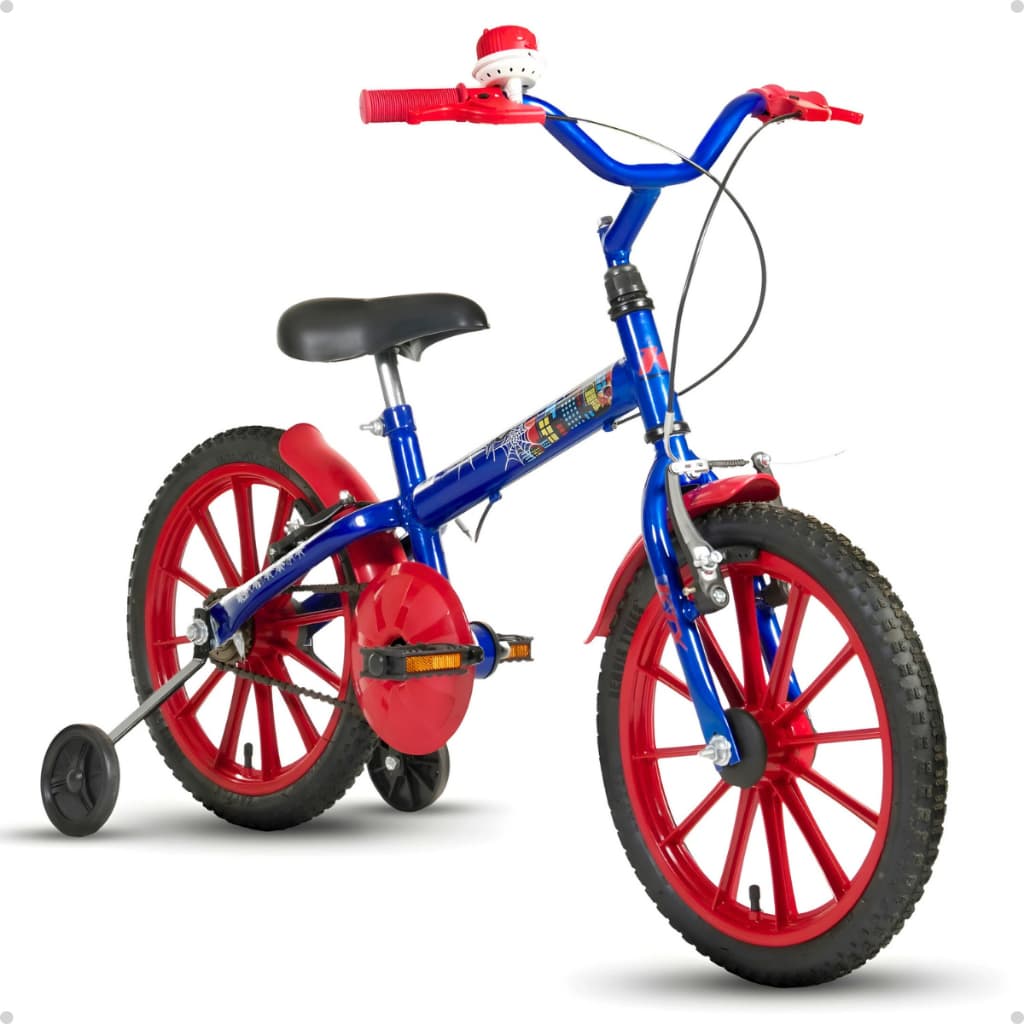 Bicicleta Infantil Masculina Aro 16 Homem Aranha Menino Ktx com Rodinha Buzina