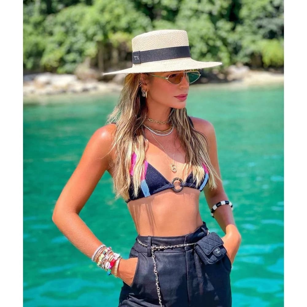 Chapéu Feminino Paris Palheta Aba Média Praia Piscina Elegante