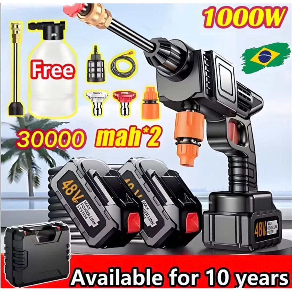Lavadora Alta Pressão 48V Nova Versão 2025 💦 Portátil com 2 Baterias e Kit Completo