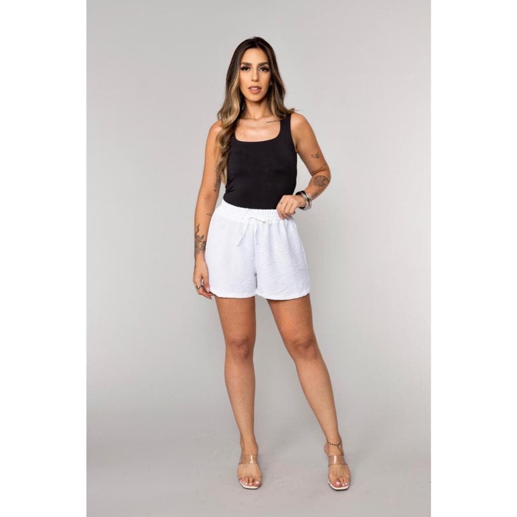 Short Feminino Cintura Alta com Amarração Tecido Leve Casual Verão