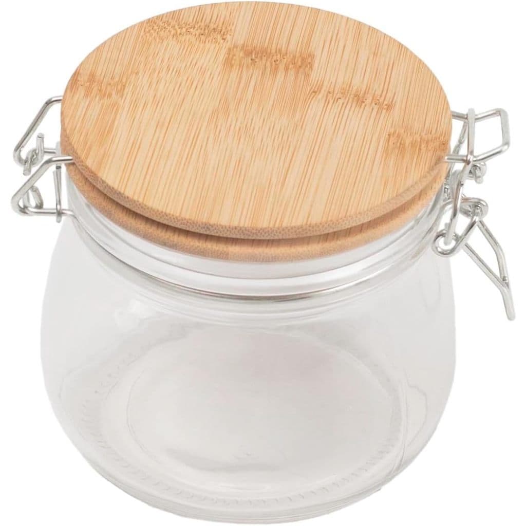 Pote de Vidro 450ml com Tampa de Bambu e Trava Hermética – Porta Café, Açúcar, Temperos e Baleiro