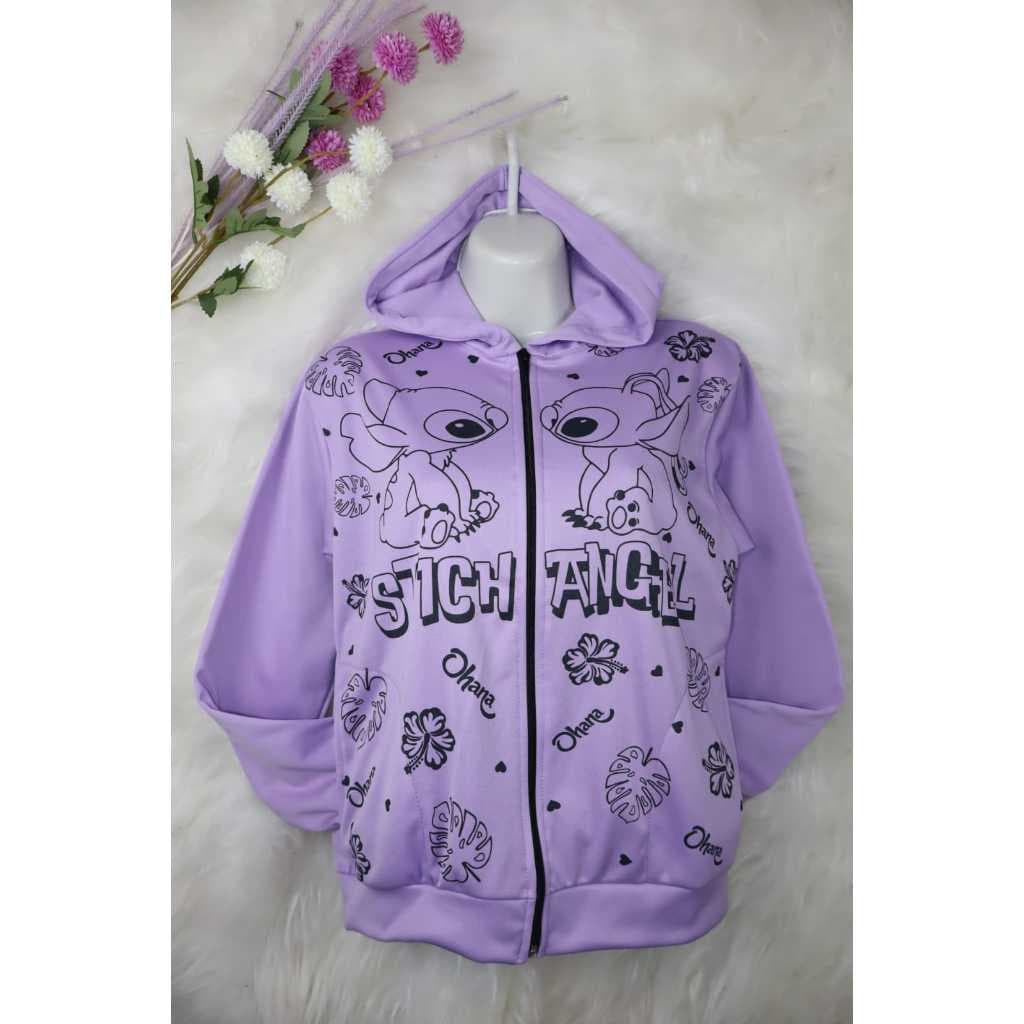 Moletom Blusa Casaco STITCH ANGEL Feminino Adulto com Capuz e Bolsos