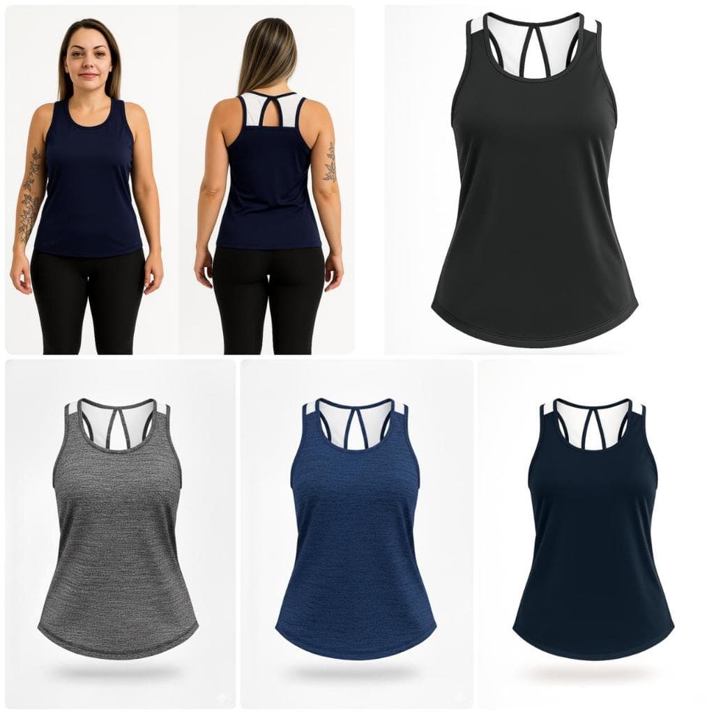 kit 4 regatas feminina blusinha Dry Fit revenda academia treino corrida caminhada detalhe costas