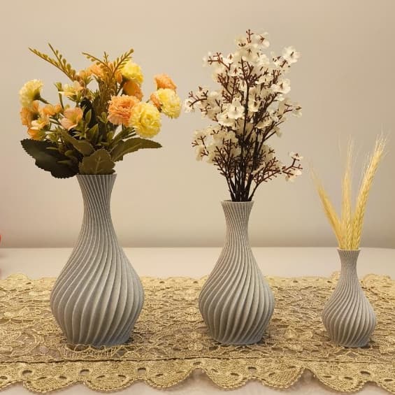 Kit Vasos Decorativos Luxo cor Cinza claro / Marmorizado em Espiral Elegante / Moderno - Jarro Decoração